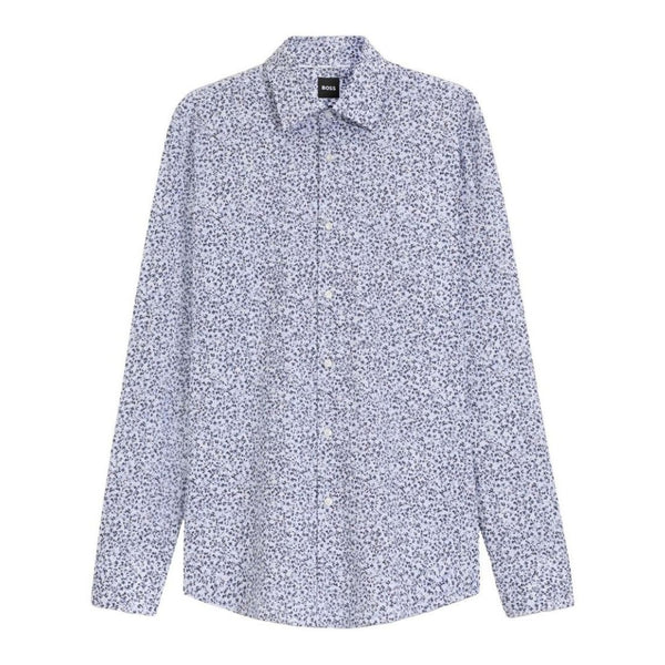 BOSS Slim Fit Floral Stretch-Cotton Shirt – Blue
