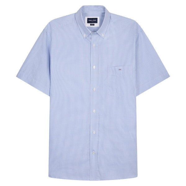 Eden Park Micro Check Short Sleeve Shirt - Blue
