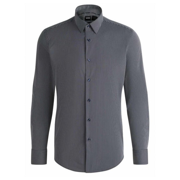 BOSS Slim Fit Striped Performance-Stretch Shirt – Blue