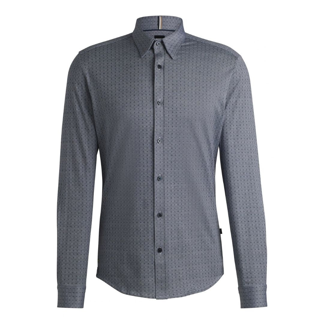 BOSS Slim Fit Cotton Jacquard Shirt – Blue