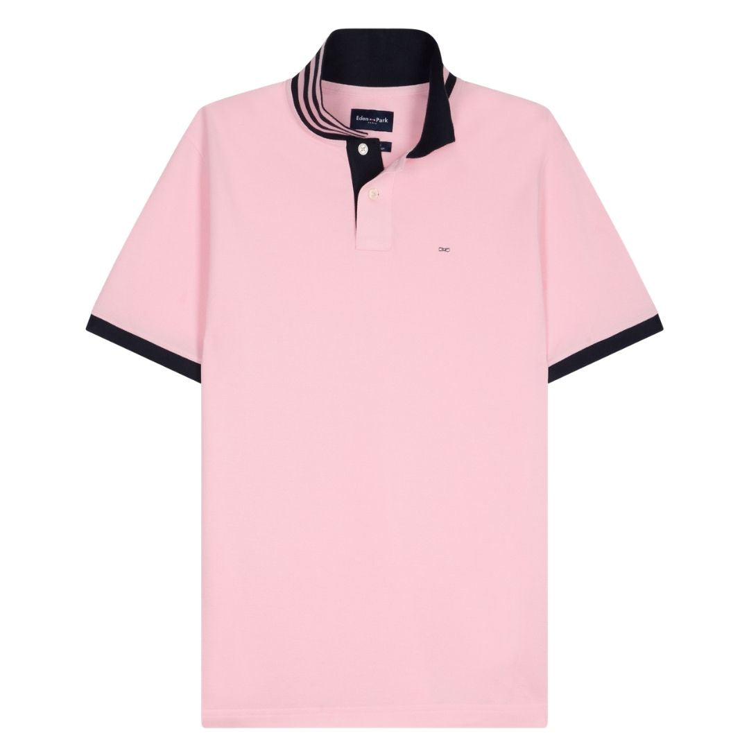 Eden Park Polo Shirt with Contrast Collar - Pink