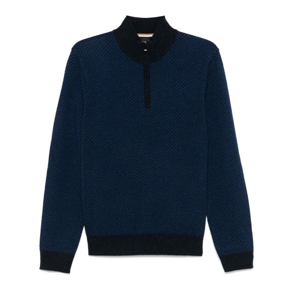 BOSS Wool-Cotton Half-Zip Jumper – Blue