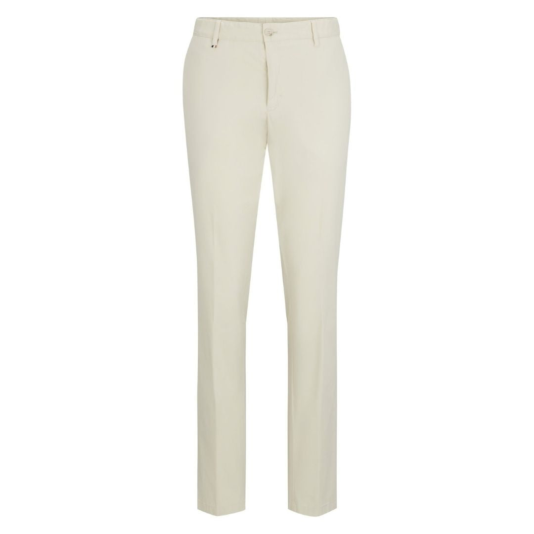 BOSS Slim Fit Stretch-Cotton Trousers – White