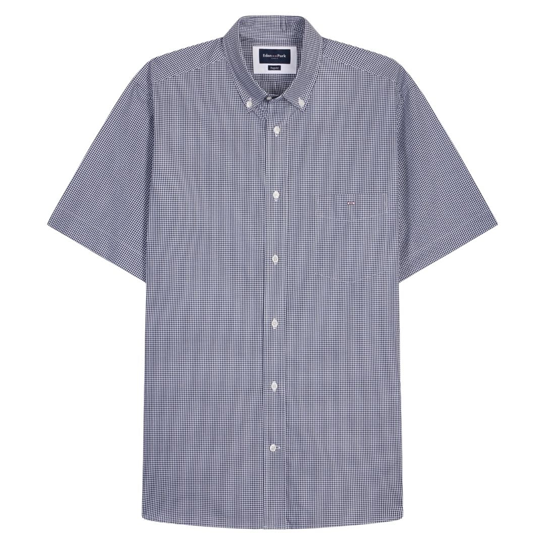 Eden Park Micro Check Short Sleeve Shirt - Navy