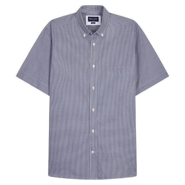 Eden Park Micro Check Short Sleeve Shirt - Navy