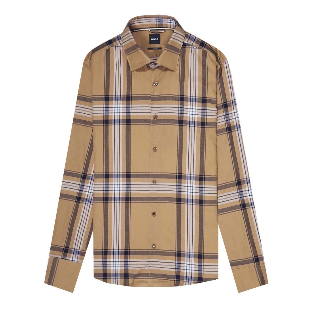 BOSS Hal Casual Fit Checked Shirt – Beige
