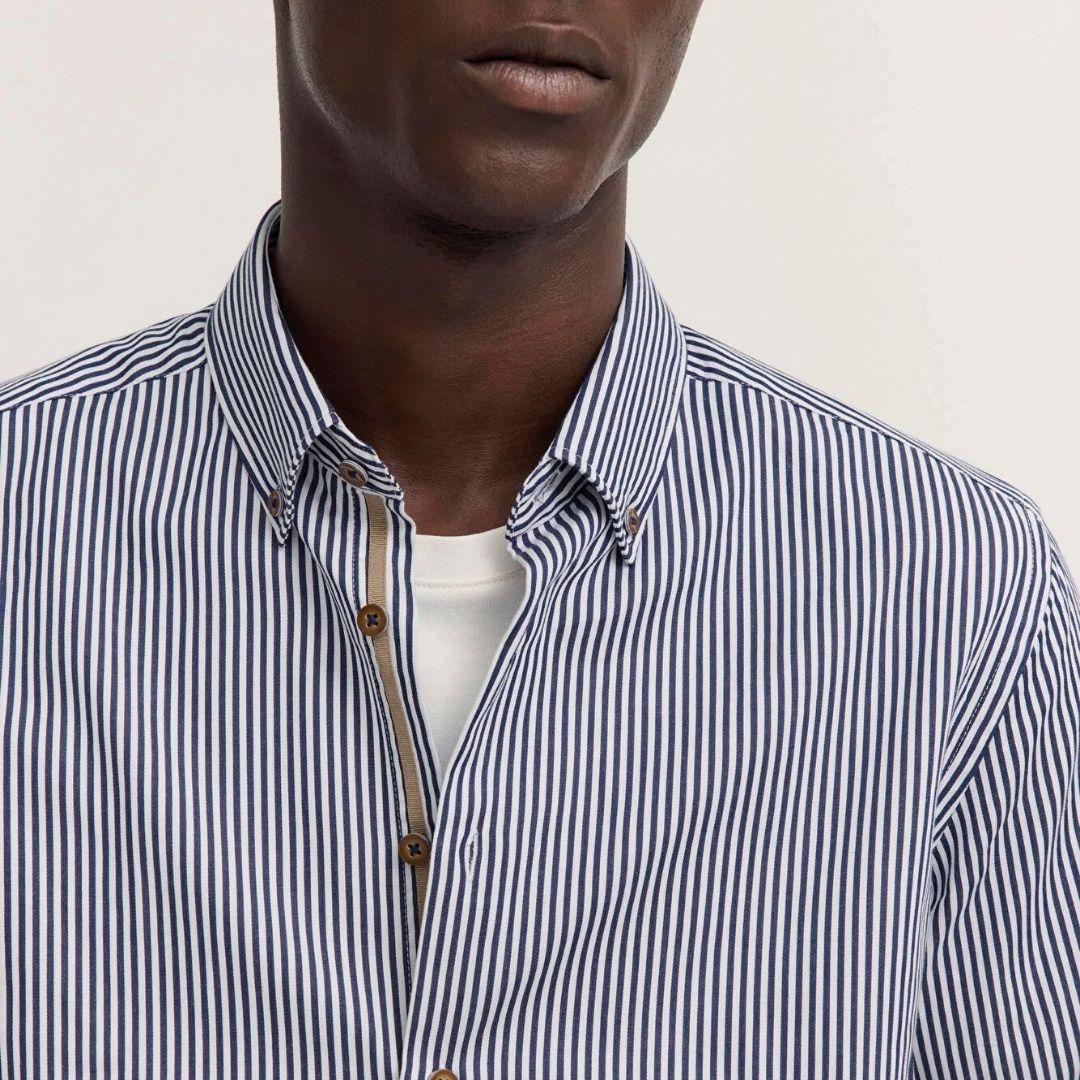 Bugatti Casual Stripe Shirt - Navy