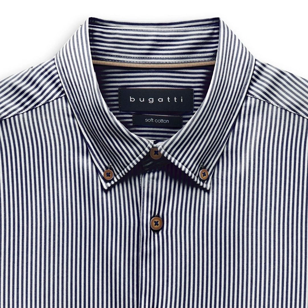 Bugatti Casual Stripe Shirt - Navy