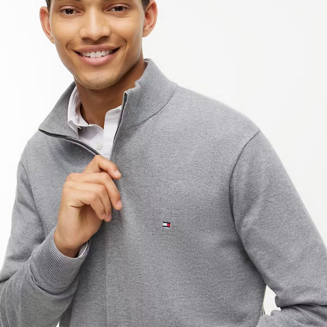 Tommy Hilfiger Essential Cotton Quarter-Zip Jumper – Grey