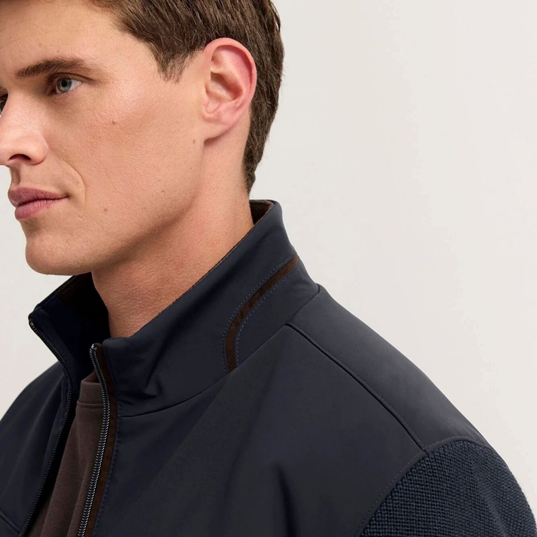 Bugatti Knitted Zip Thru Sweater Jacket - Navy
