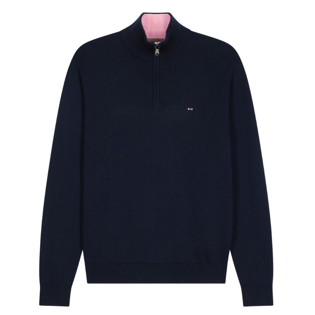 Eden Park Cotton Zip Neck Trucker Knit - Navy