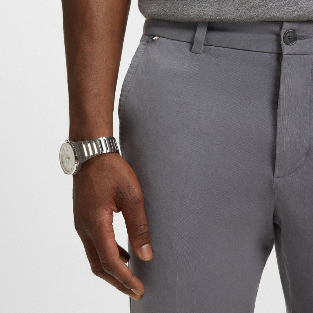 Boss Slim-fit trousers in stretch-cotton twill - Grey