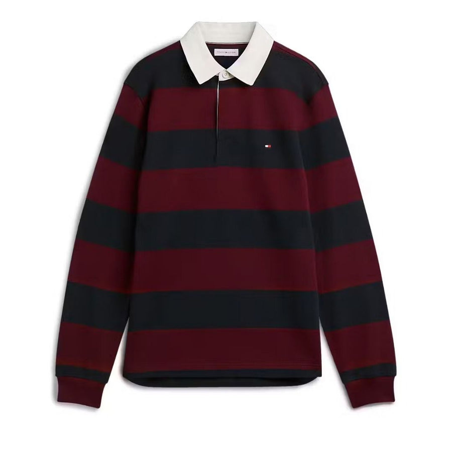 Tommy Hilfiger Essential Striped Rugby Shirt – Burgundy