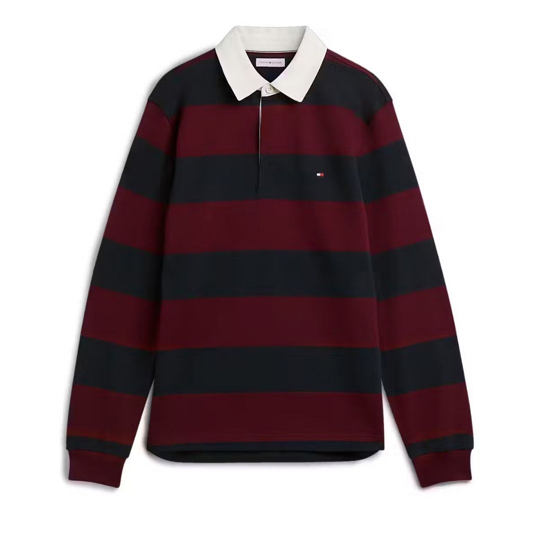 Tommy Hilfiger Essential Striped Rugby Shirt – Burgundy
