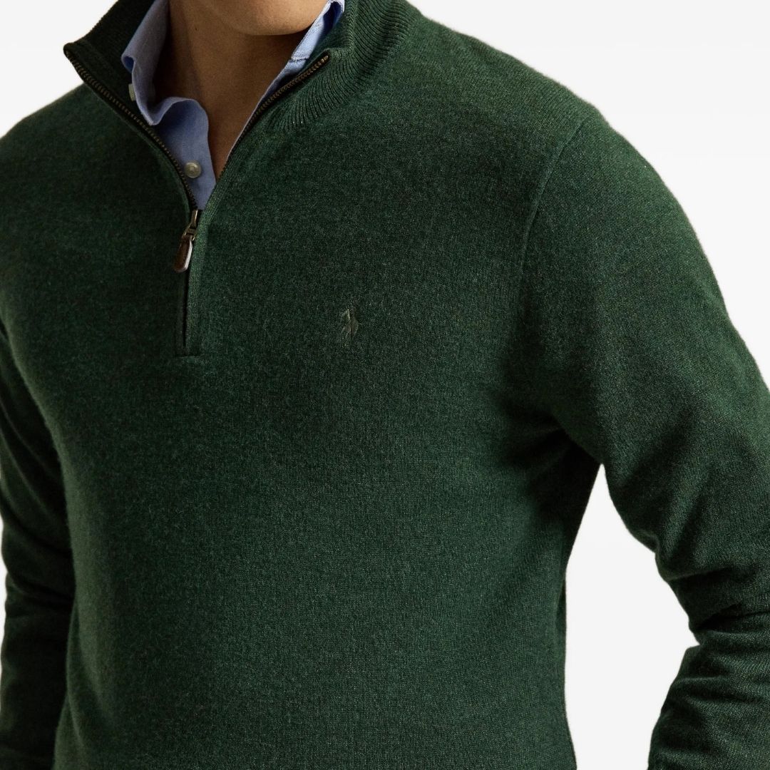 Polo Ralph Lauren Pony-embroidered quarter-zip sweater in Merino Wool - Green