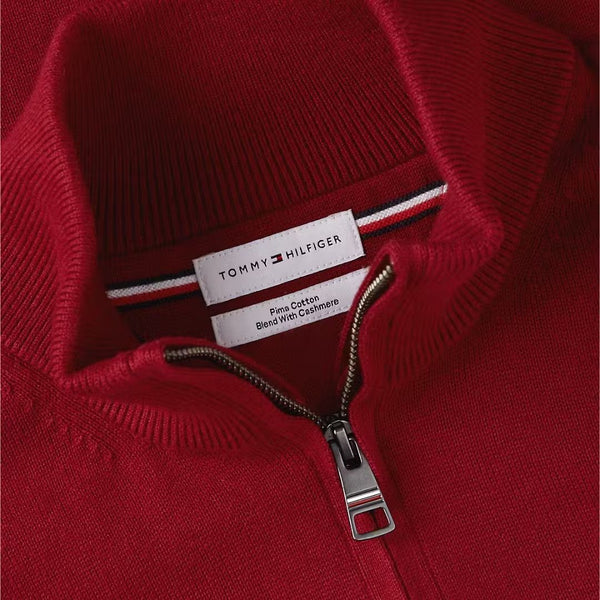 Tommy Hilfiger Pima Cotton Cashmere Quarter-Zip Jumper – Red