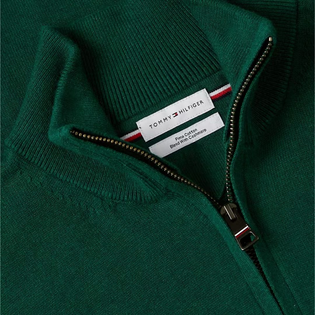 Tommy Hilfiger Pima Cotton Cashmere Quarter-Zip Jumper – Green