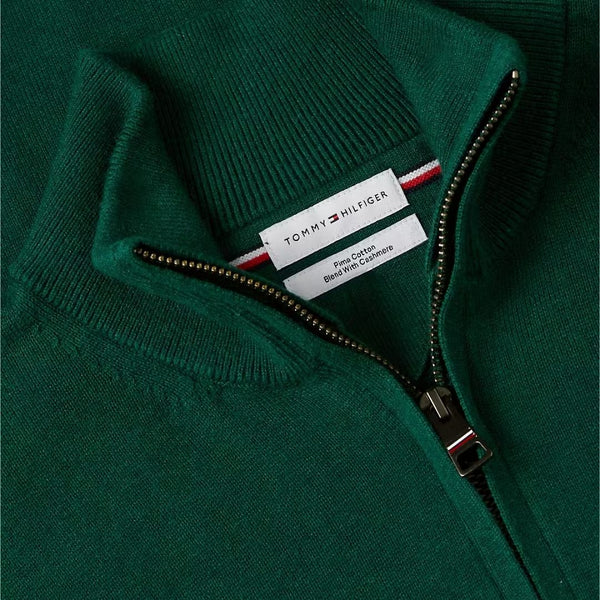 Tommy Hilfiger Pima Cotton Cashmere Quarter-Zip Jumper – Green
