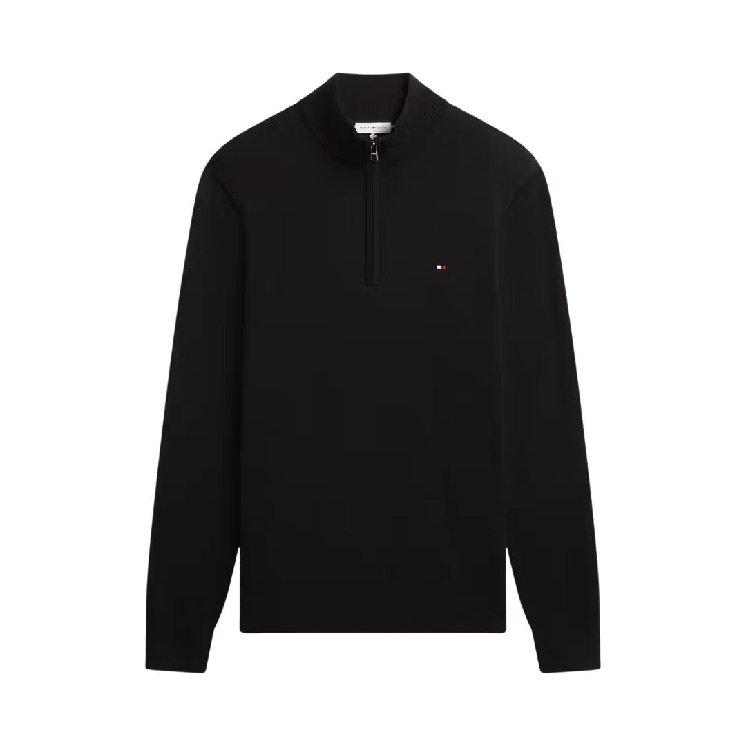 Tommy Hilfiger Essential Cotton Quarter-Zip Jumper – Black