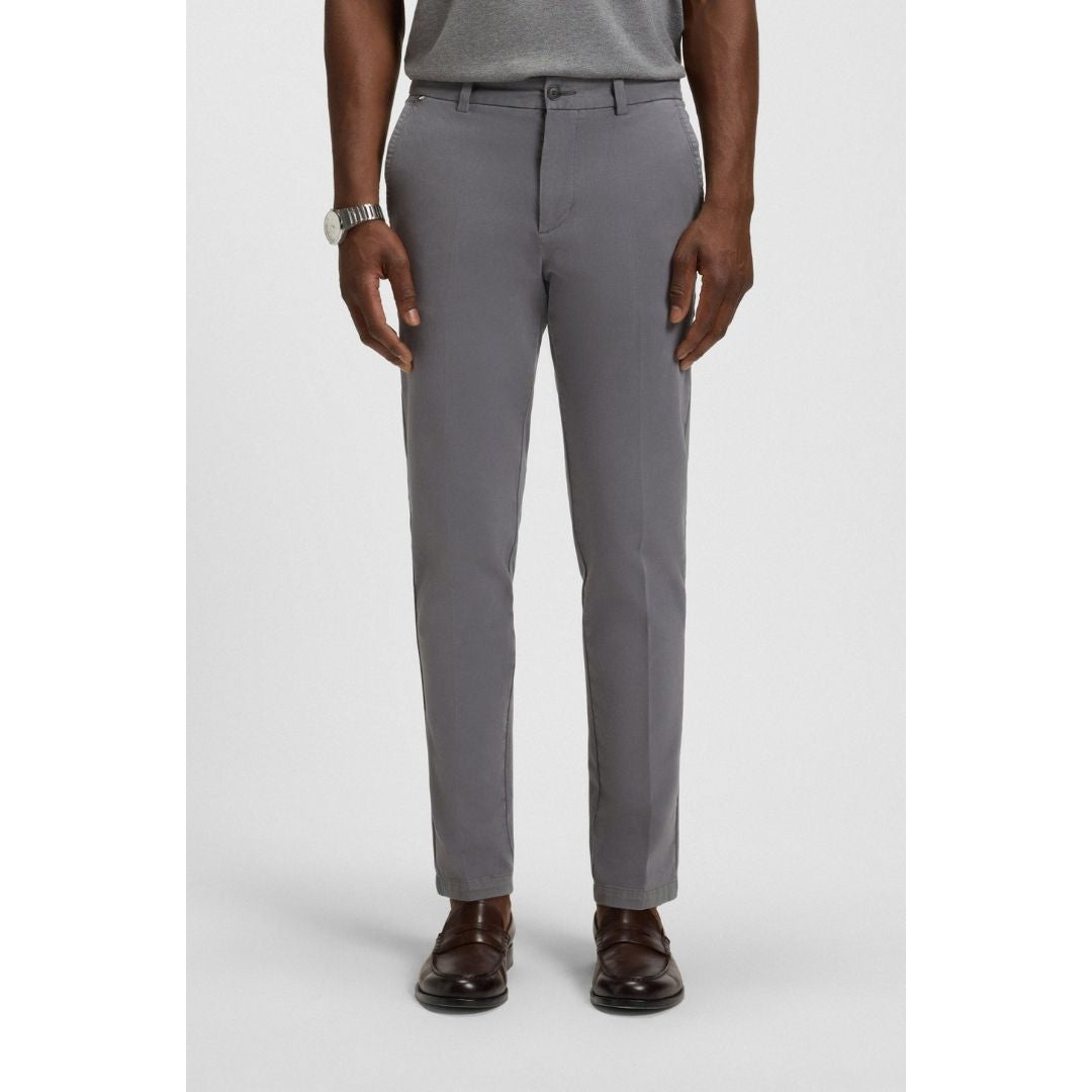Boss Slim-fit trousers in stretch-cotton twill - Grey
