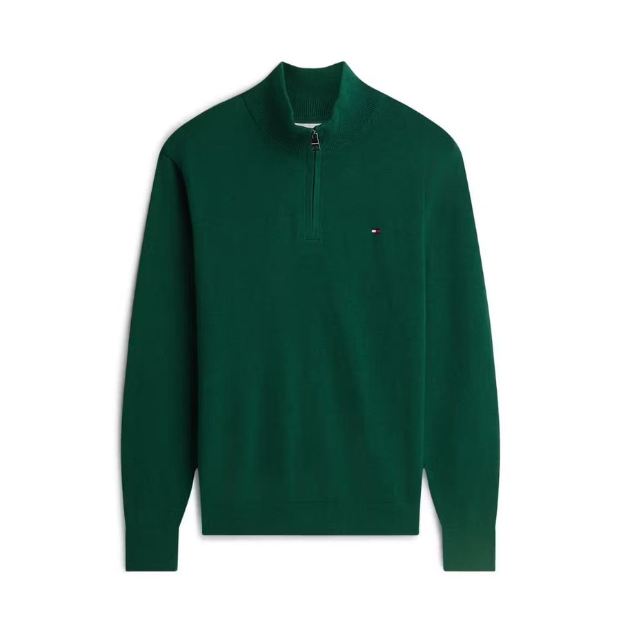 Tommy Hilfiger Pima Cotton Cashmere Quarter-Zip Jumper – Green
