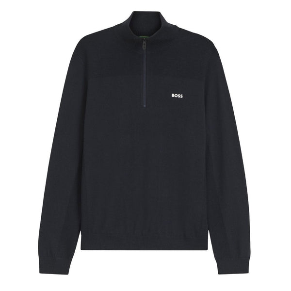 BOSS Green Virgin Wool-Blend Zip-Neck Sweater – Blue
