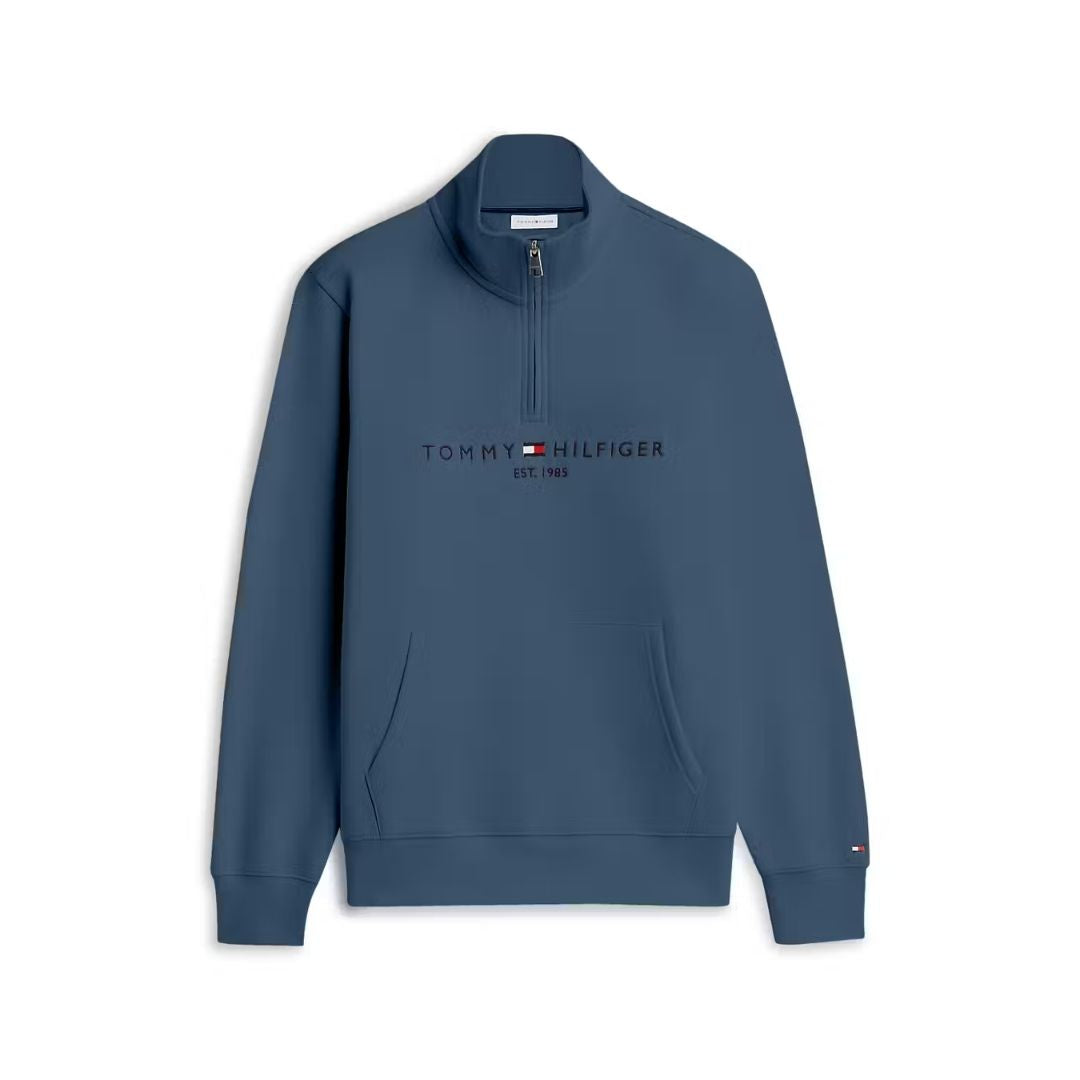 Tommy Hilfiger Logo Mock-Neck Sweatshirt – Blue
