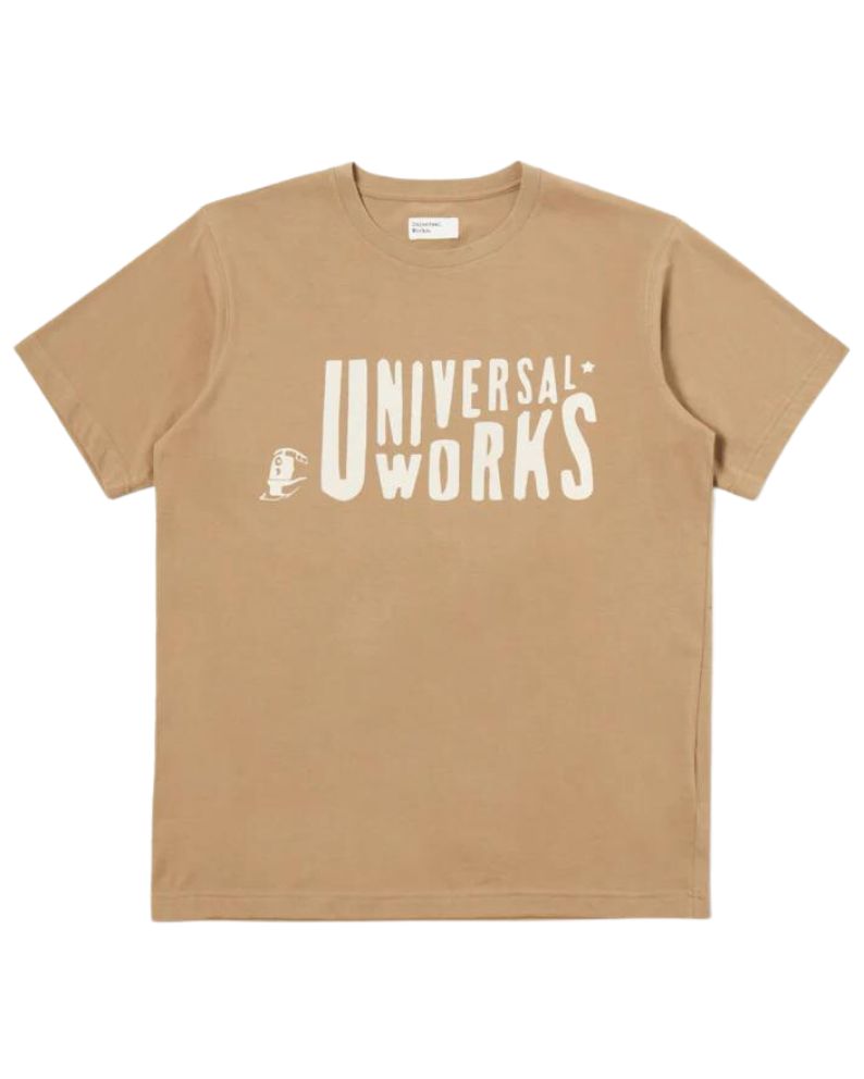 Universal Works Mystery Train Print Tee In Single Jersey - Beige