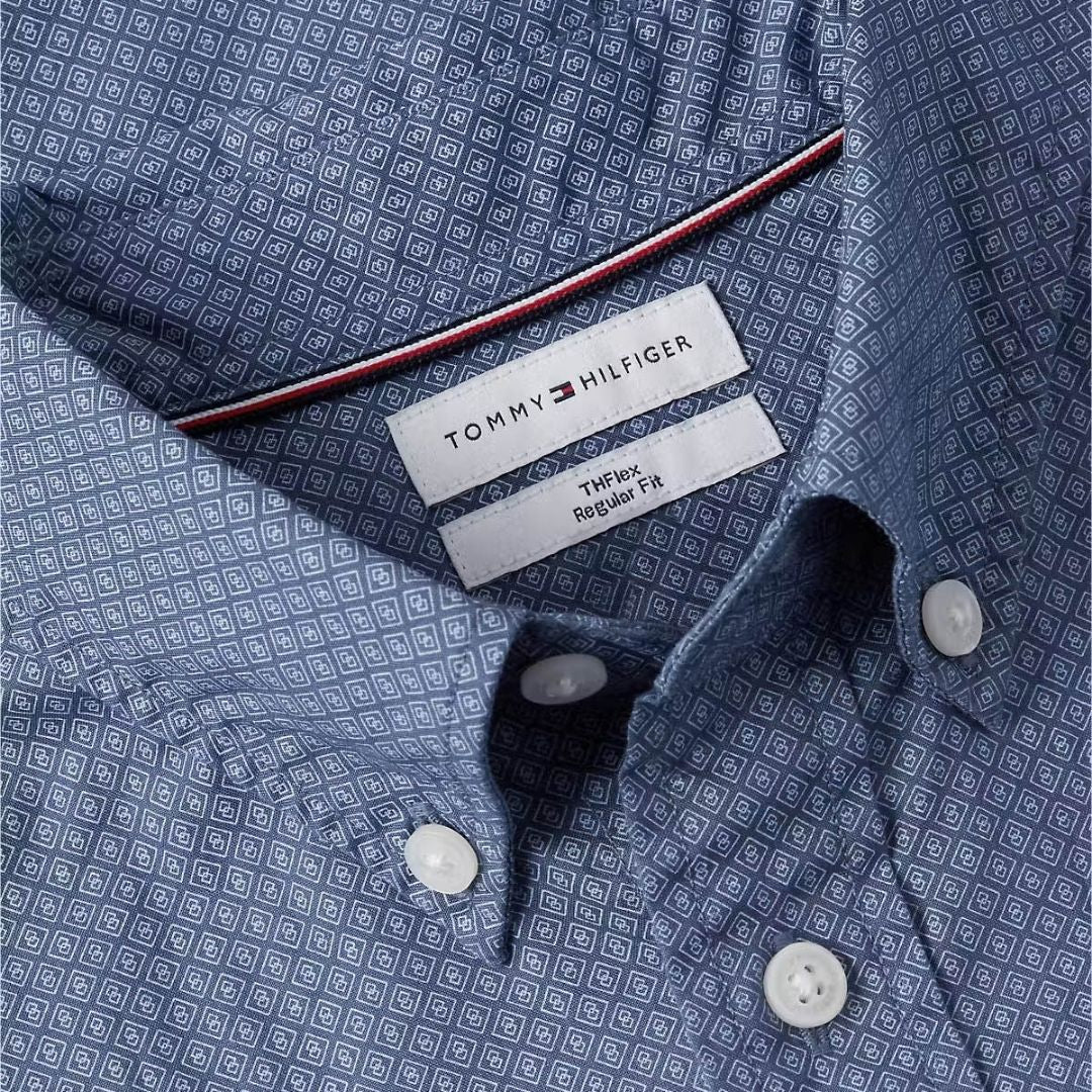 Tommy Hilfiger Flex Poplin Geo Print Regular Fit Shirt – Blue