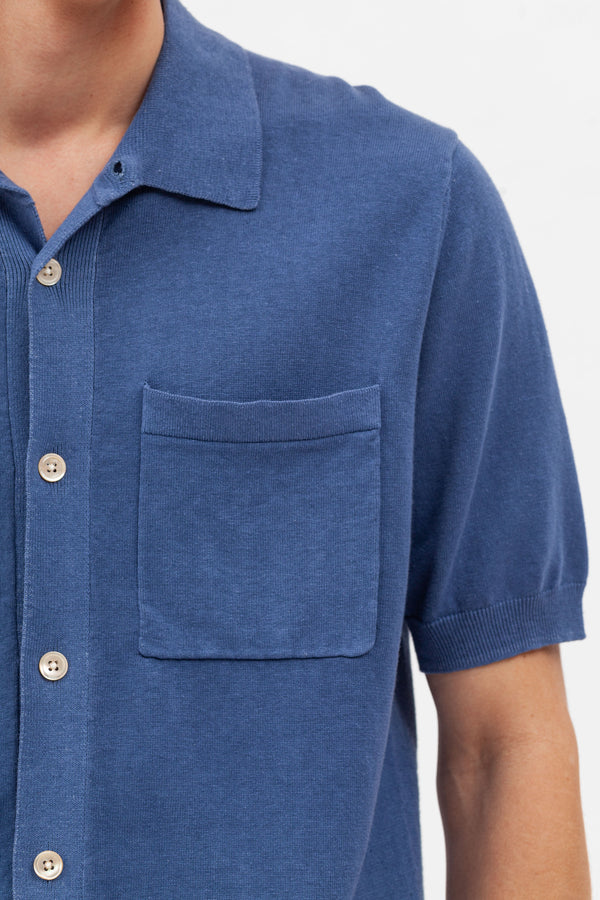 Norse Projects Rollo Cotton Linen Knitted Shirt SS - Blue