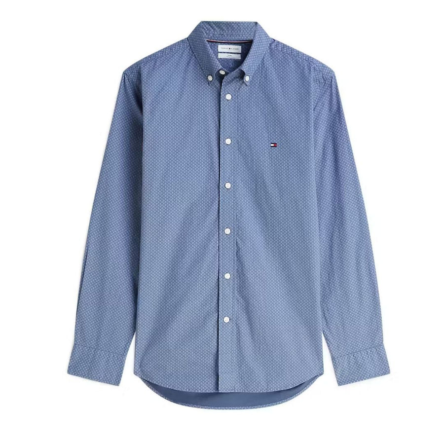 Tommy Hilfiger Flex Poplin Geo Print Regular Fit Shirt – Blue