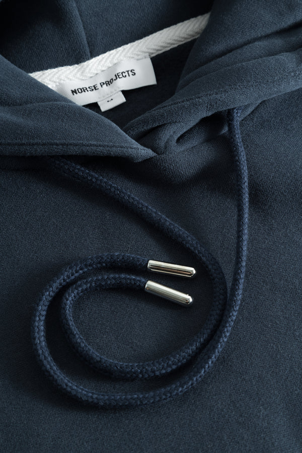Norse Projects Arne Relaxed Organic Brushed Fleece Large N Hoodie - Dark Navy