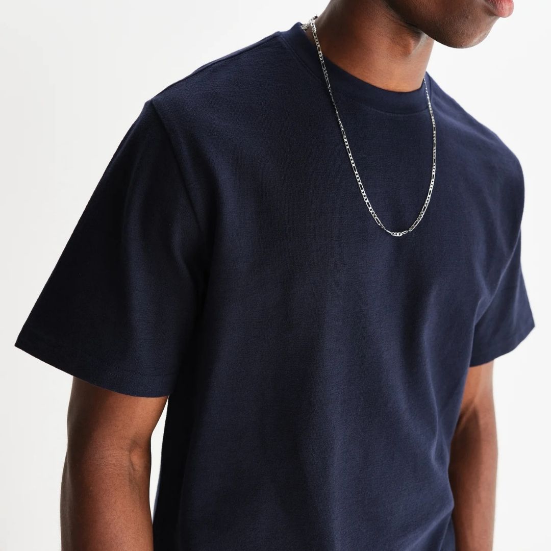 Wax London Dean - Textured Organic Cotton T-Shirt - Navy
