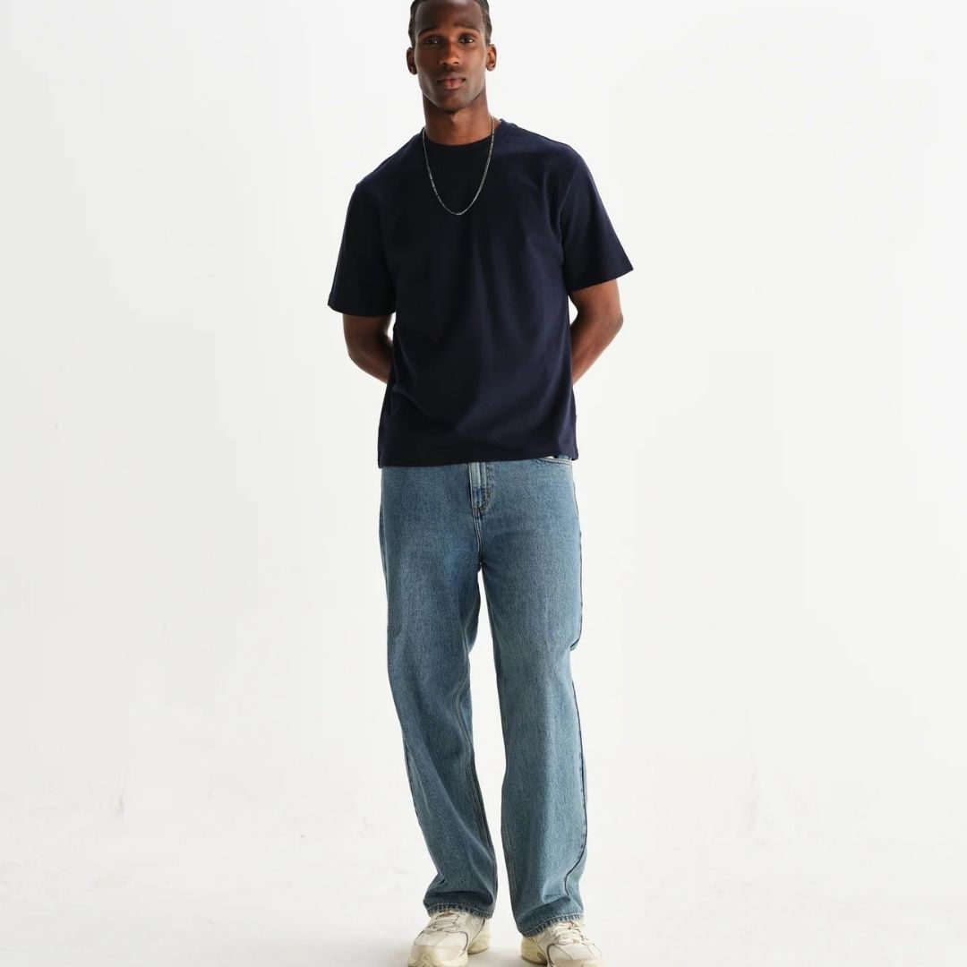 Wax London Dean - Textured Organic Cotton T-Shirt - Navy