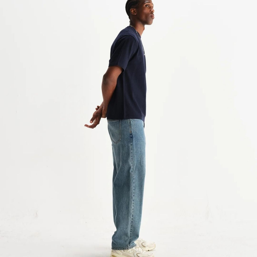 Wax London Dean - Textured Organic Cotton T-Shirt - Navy