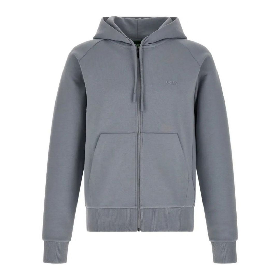 BOSS Green Stretch-Cotton Zip Hoodie – Grey