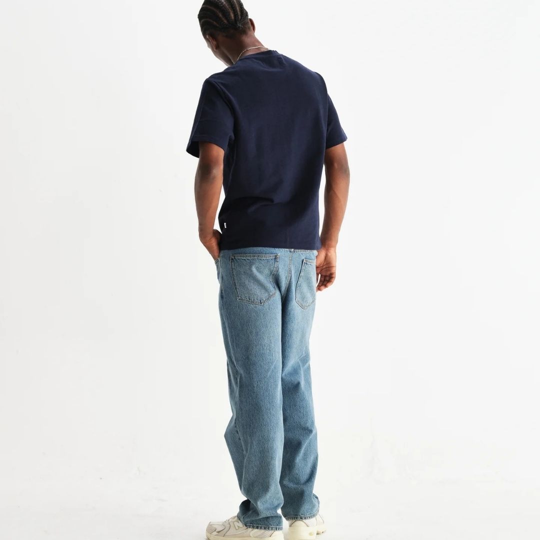 Wax London Dean - Textured Organic Cotton T-Shirt - Navy