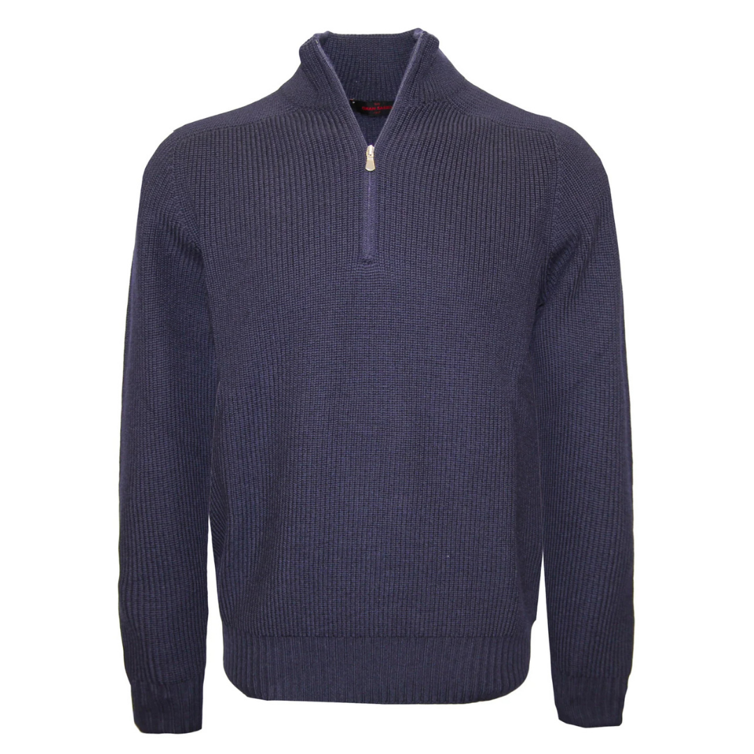 Gran Sasso Zip Neck Knit - Navy