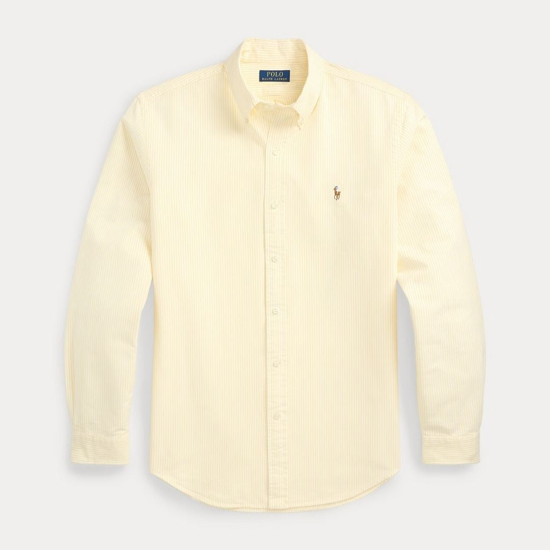Polo Ralph Lauren Custom Fit Striped Oxford Shirt - Yellow Oxford/White