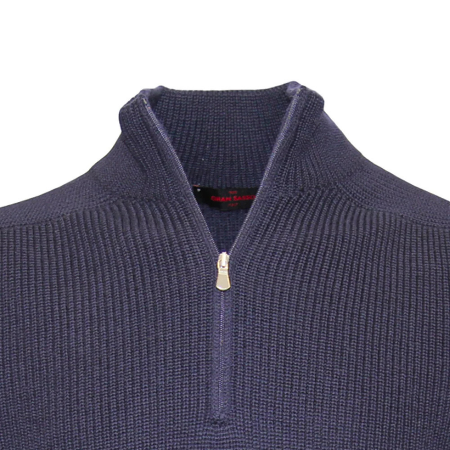 Gran Sasso Zip Neck Knit - Navy