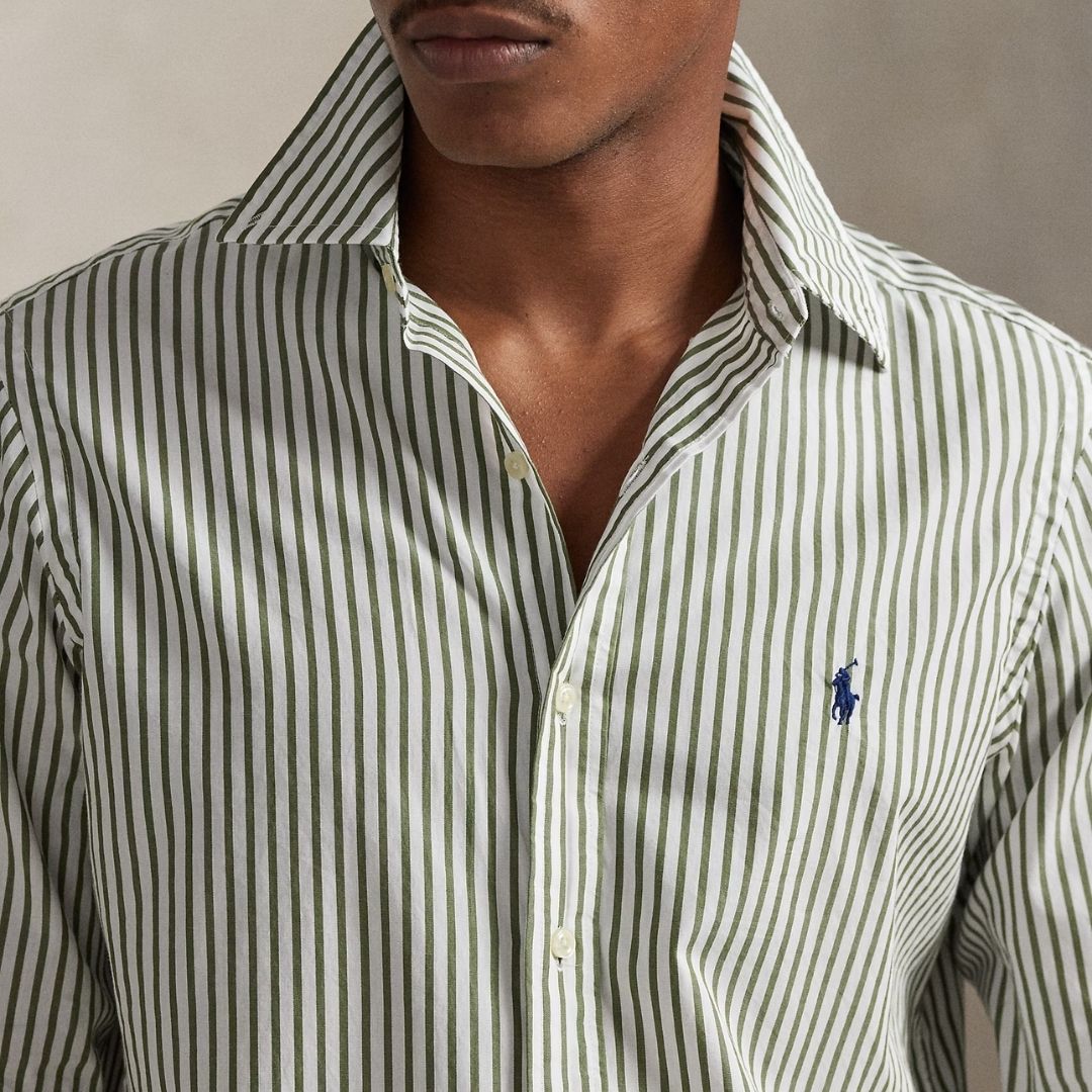 Polo Ralph Lauren Custom Fit Striped Broadcloth Shirt - White Garden Trail