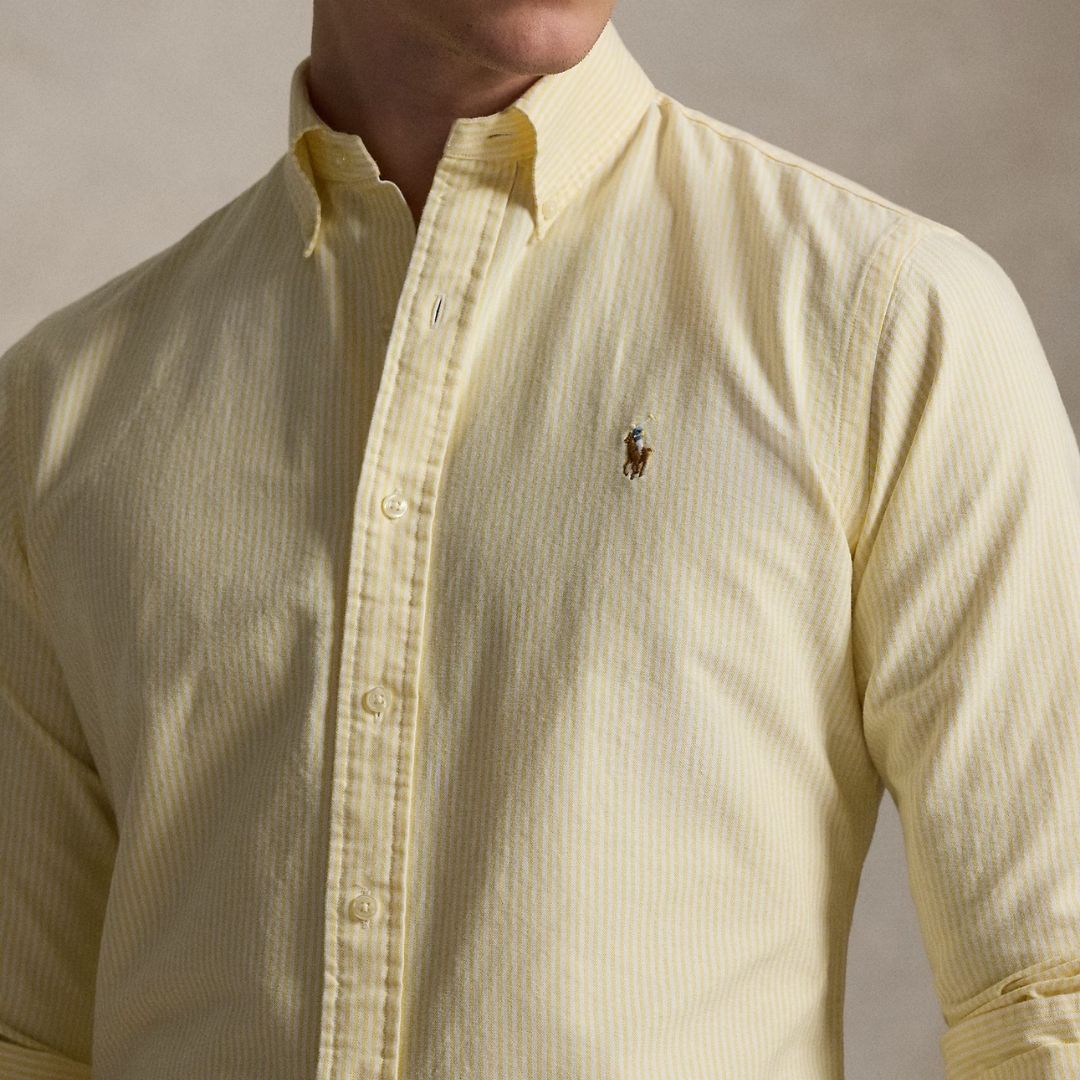 Polo Ralph Lauren Custom Fit Striped Oxford Shirt - Yellow Oxford/White