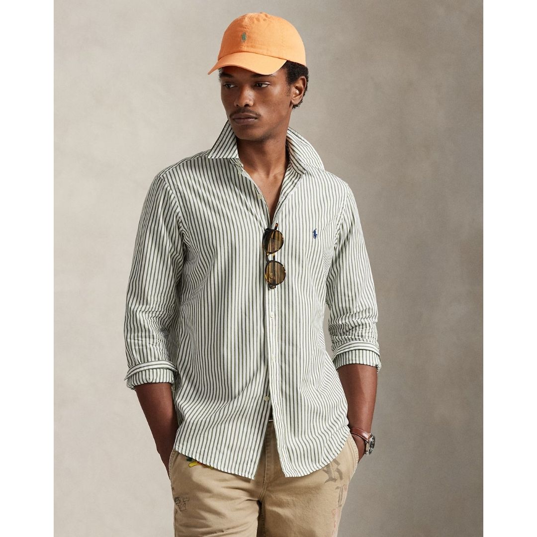 Polo Ralph Lauren Custom Fit Striped Broadcloth Shirt - White Garden Trail