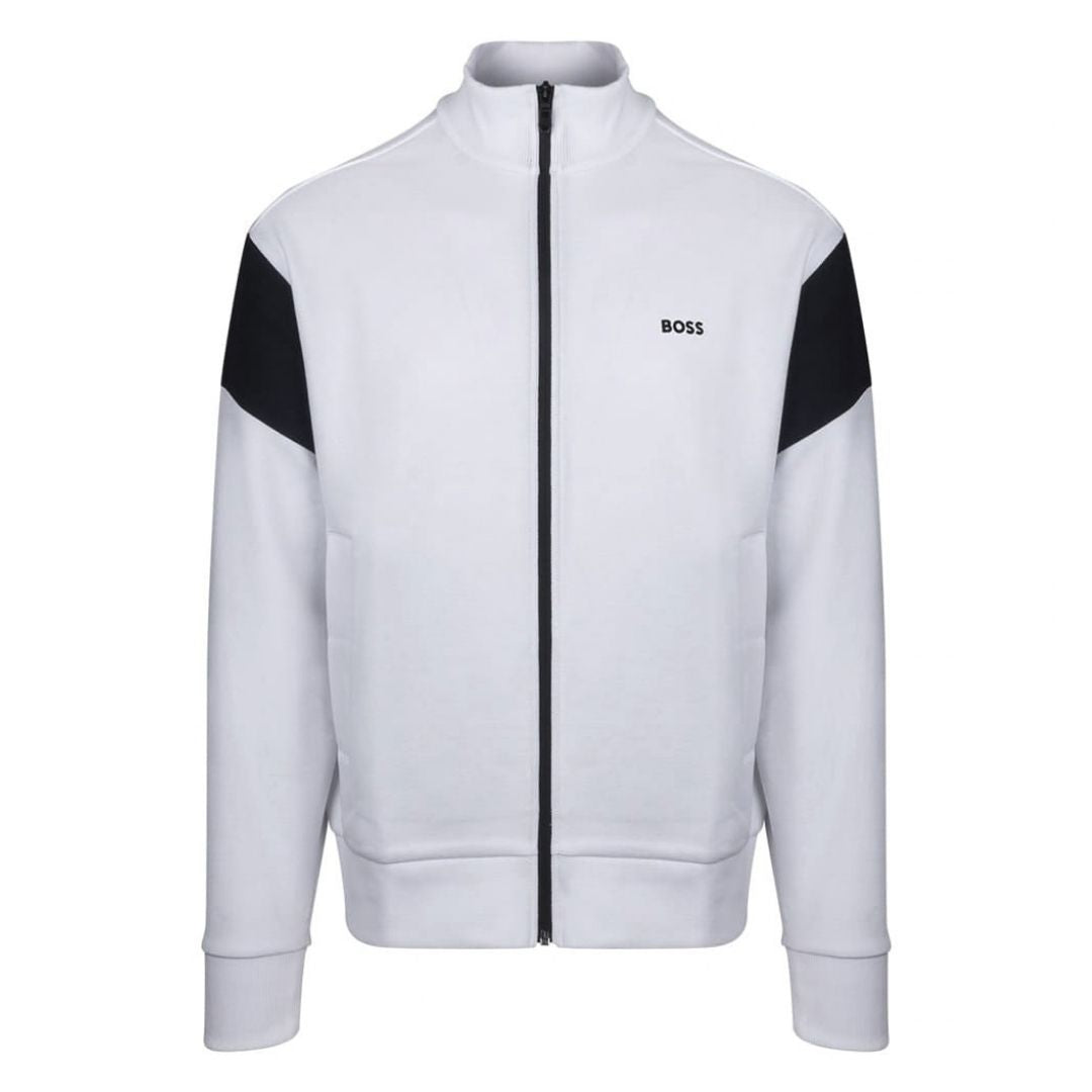 BOSS Green Regular Fit Piqué Zip Sweatshirt – Off White
