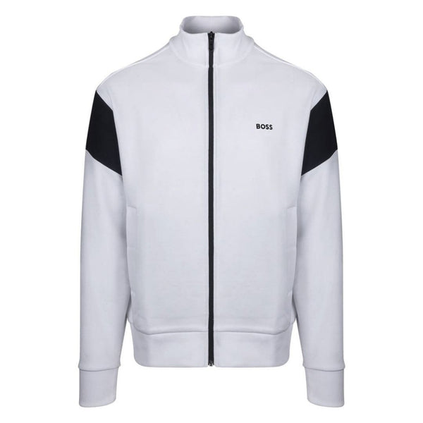 BOSS Green Regular Fit Piqué Zip Sweatshirt – Off White