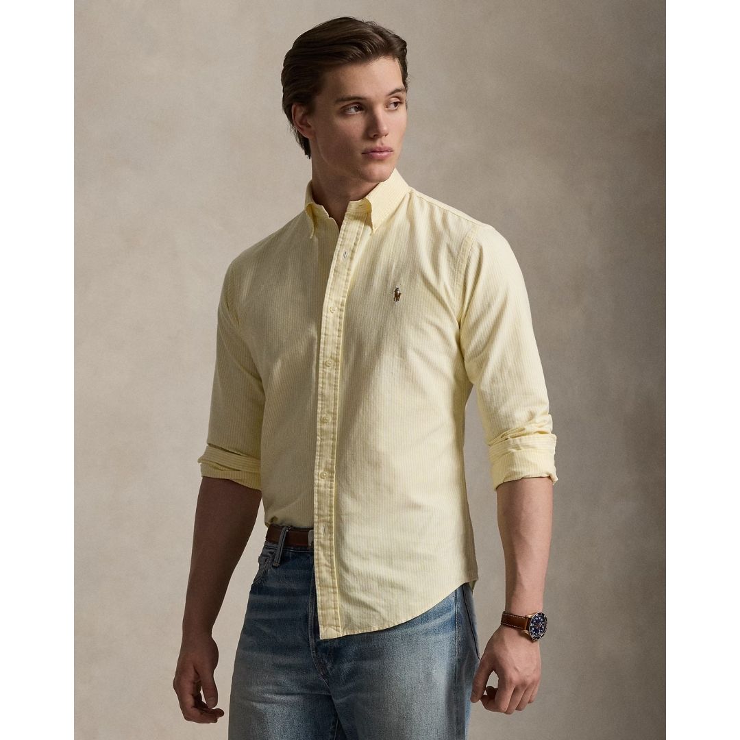 Polo Ralph Lauren Custom Fit Striped Oxford Shirt - Yellow Oxford/White