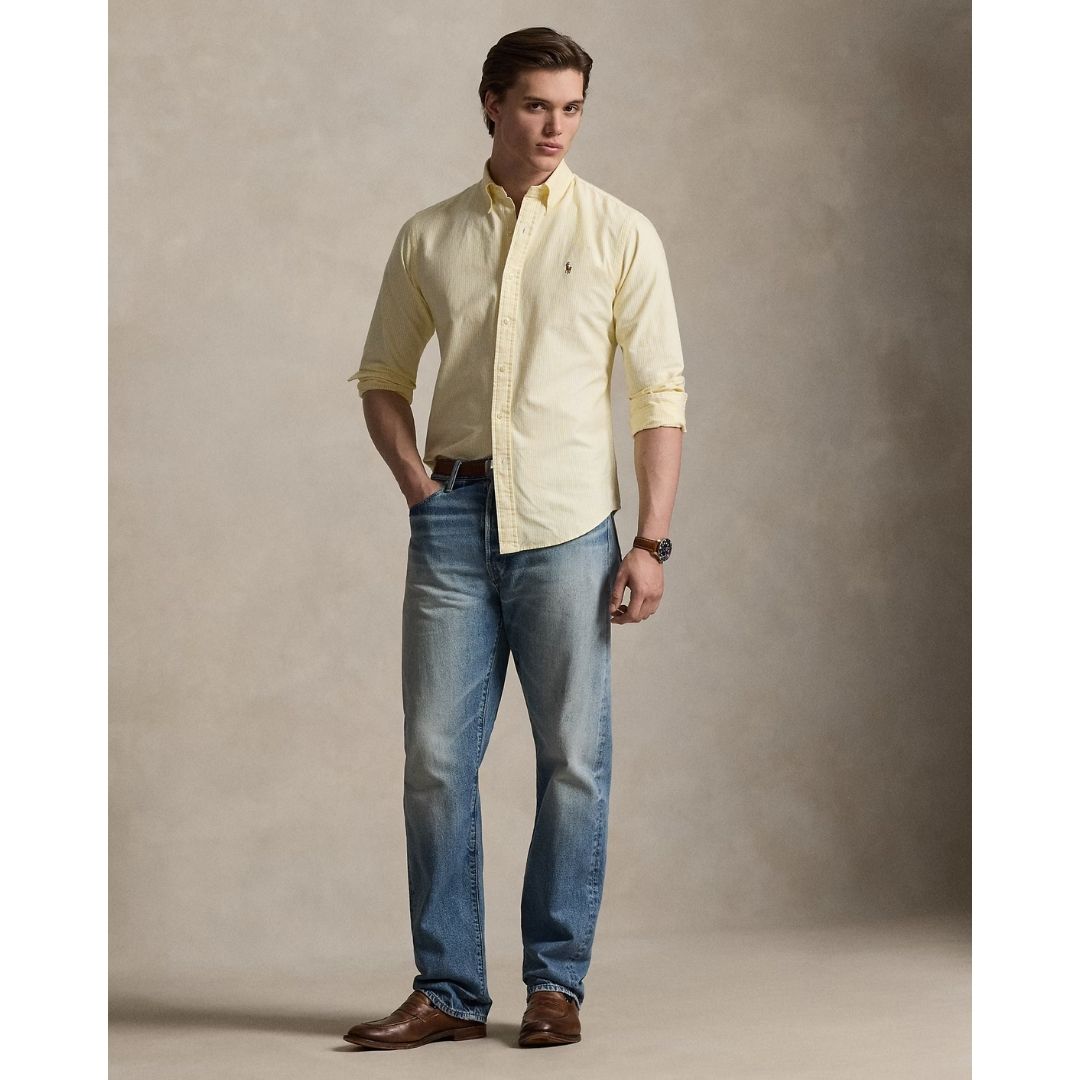 Polo Ralph Lauren Custom Fit Striped Oxford Shirt - Yellow Oxford/White