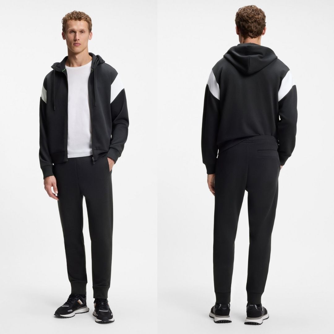 Boss Green Cotton-blend tracksuit bottoms with embroidered logo - Dk Blue