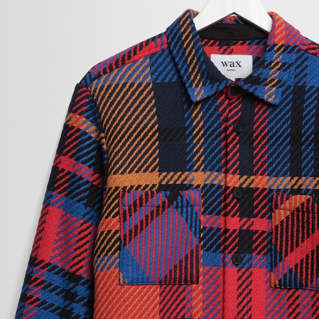 Wax London Whiting Overshirt Bold Check - Purple/Red