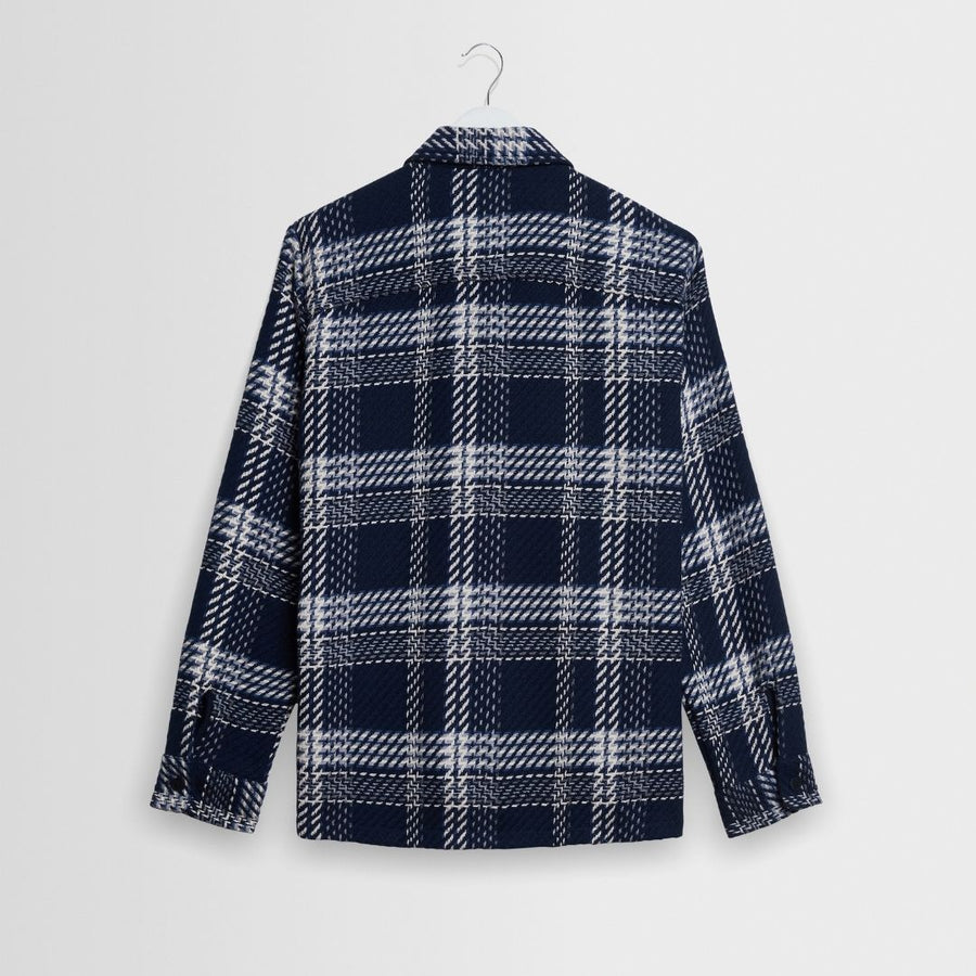 Wax London Whiting Plaid Weave Overshirt - Navy/Ecru